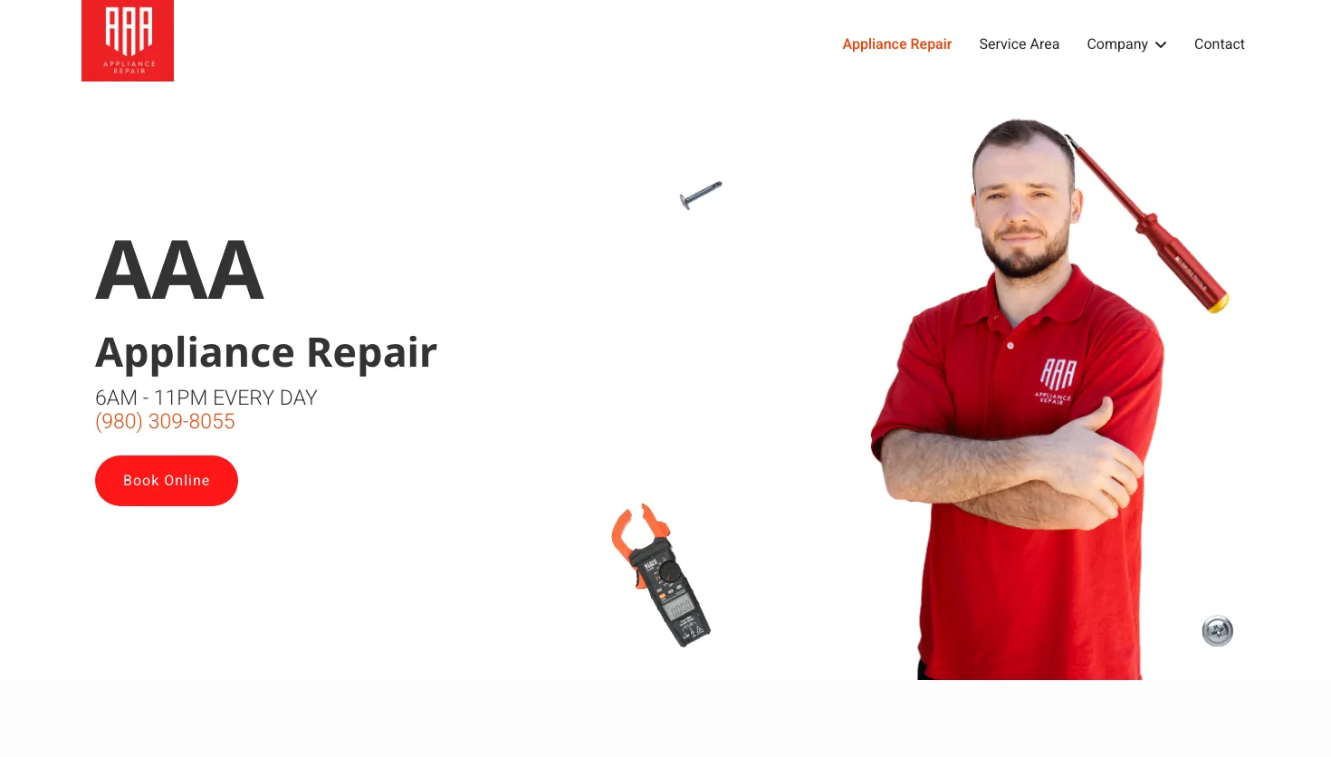 AAA Appliance Repair website screenshot