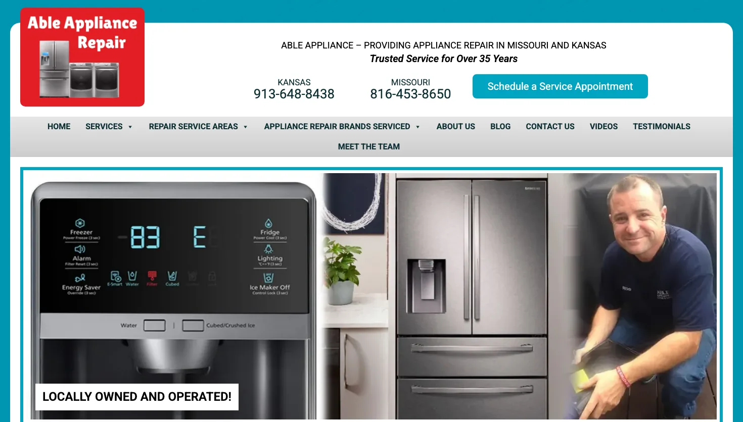 Able Appliance Repair website screenshot