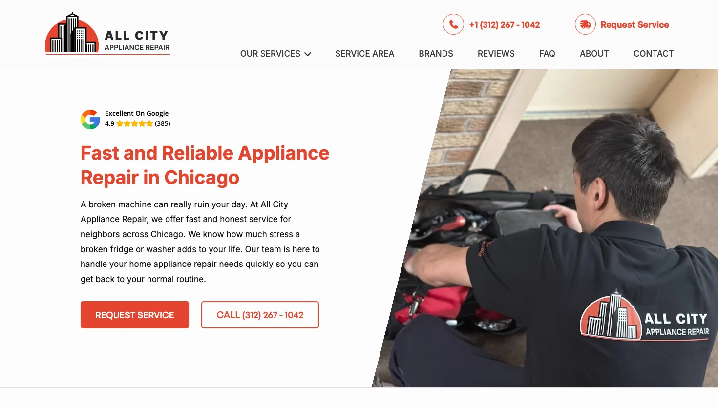 All City Appliance Repair website screenshot
