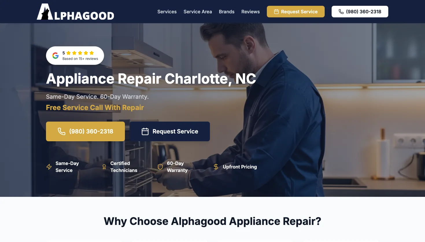 AlphaGood Appliance Repair website screenshot