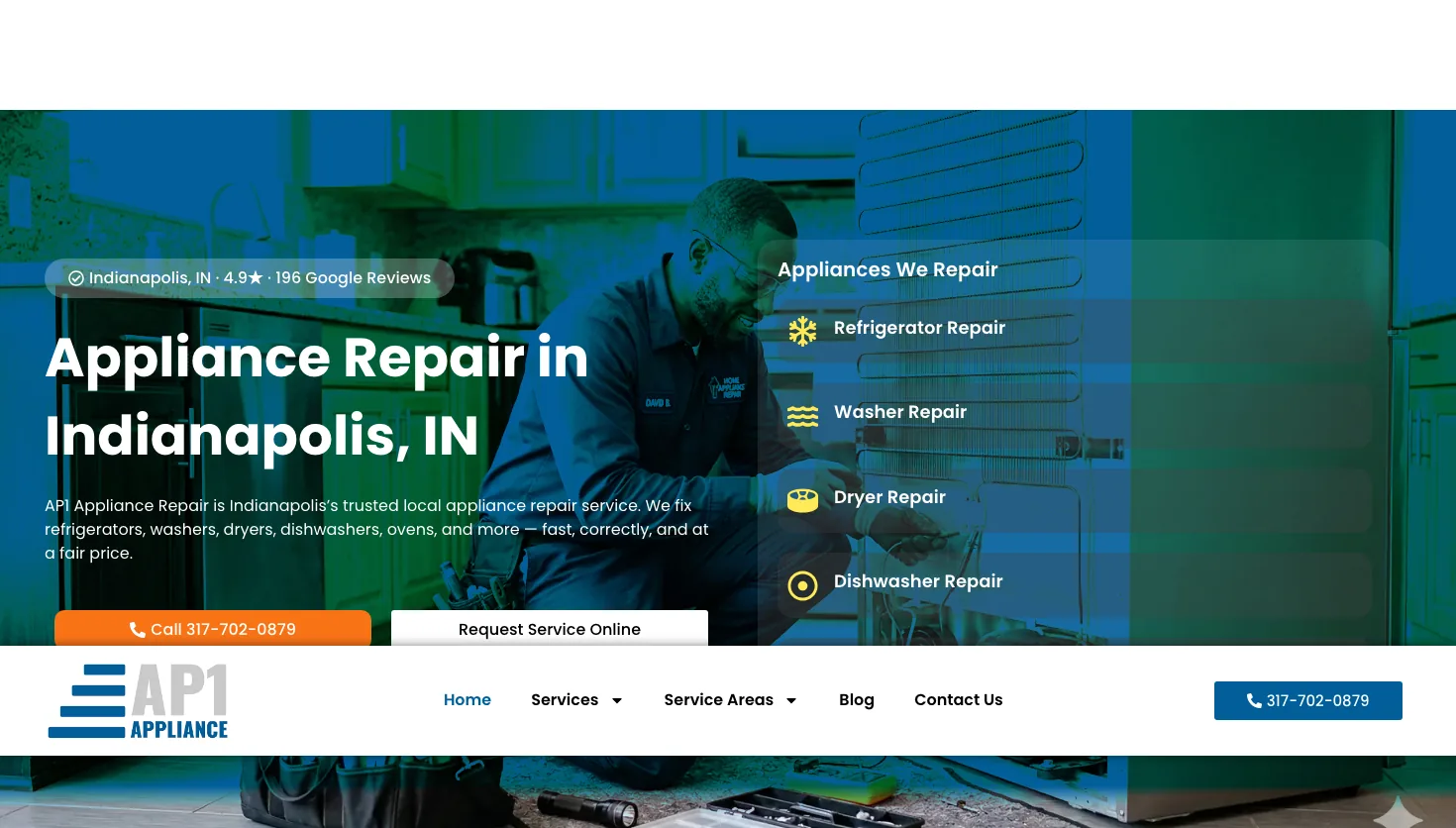 AP1 Appliance Repair website screenshot