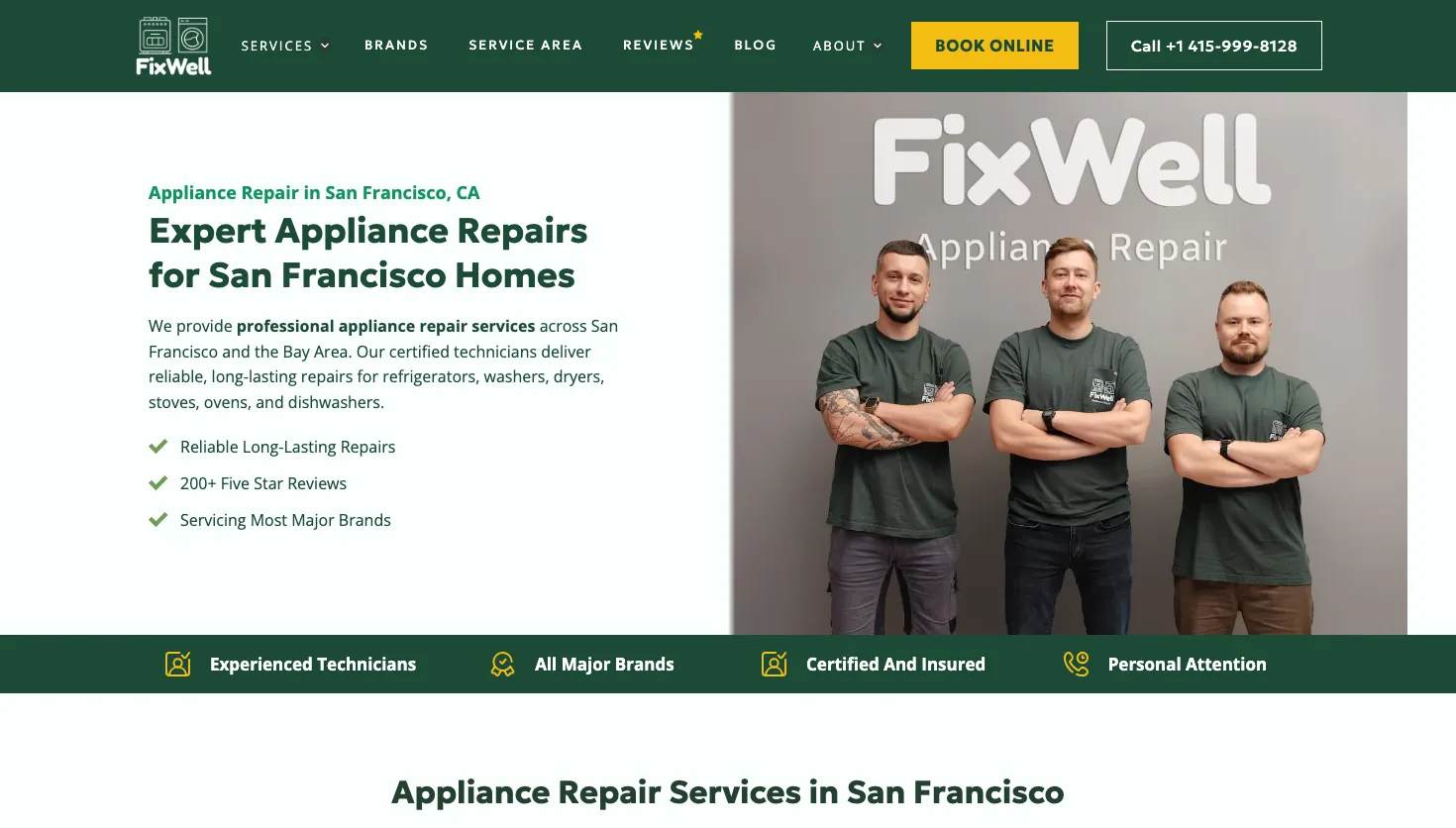 FixWell Appliance Repair website screenshot