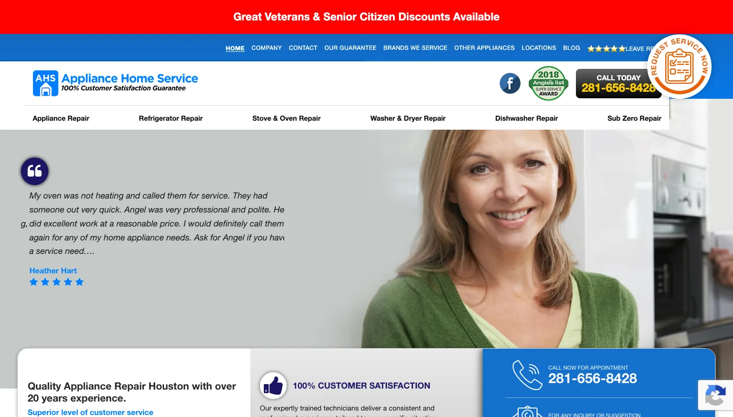 Appliance Home Service Houston website screenshot