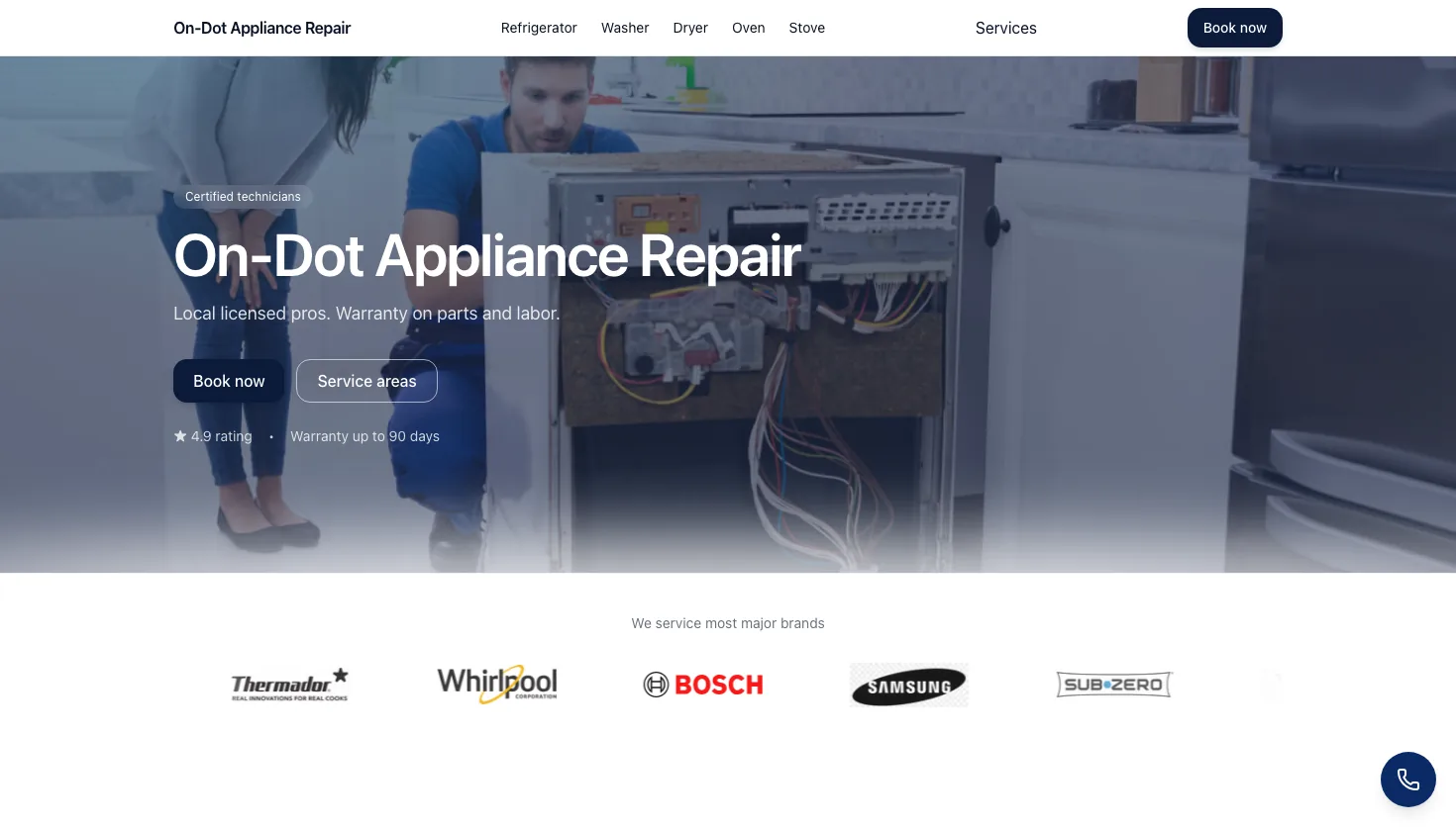 On-Dot Appliance LLC website screenshot