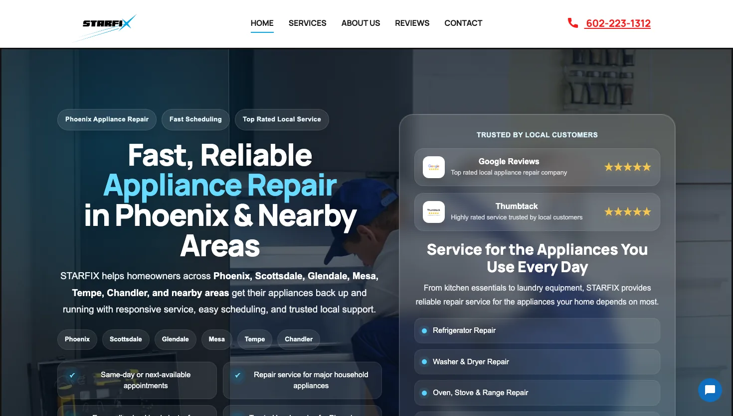 Starfix Appliance Repair website screenshot