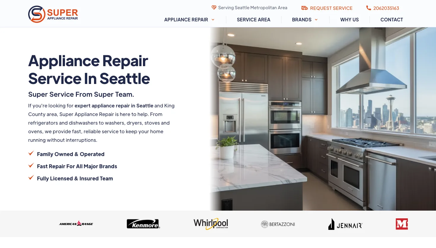 Super Appliance Repair website screenshot