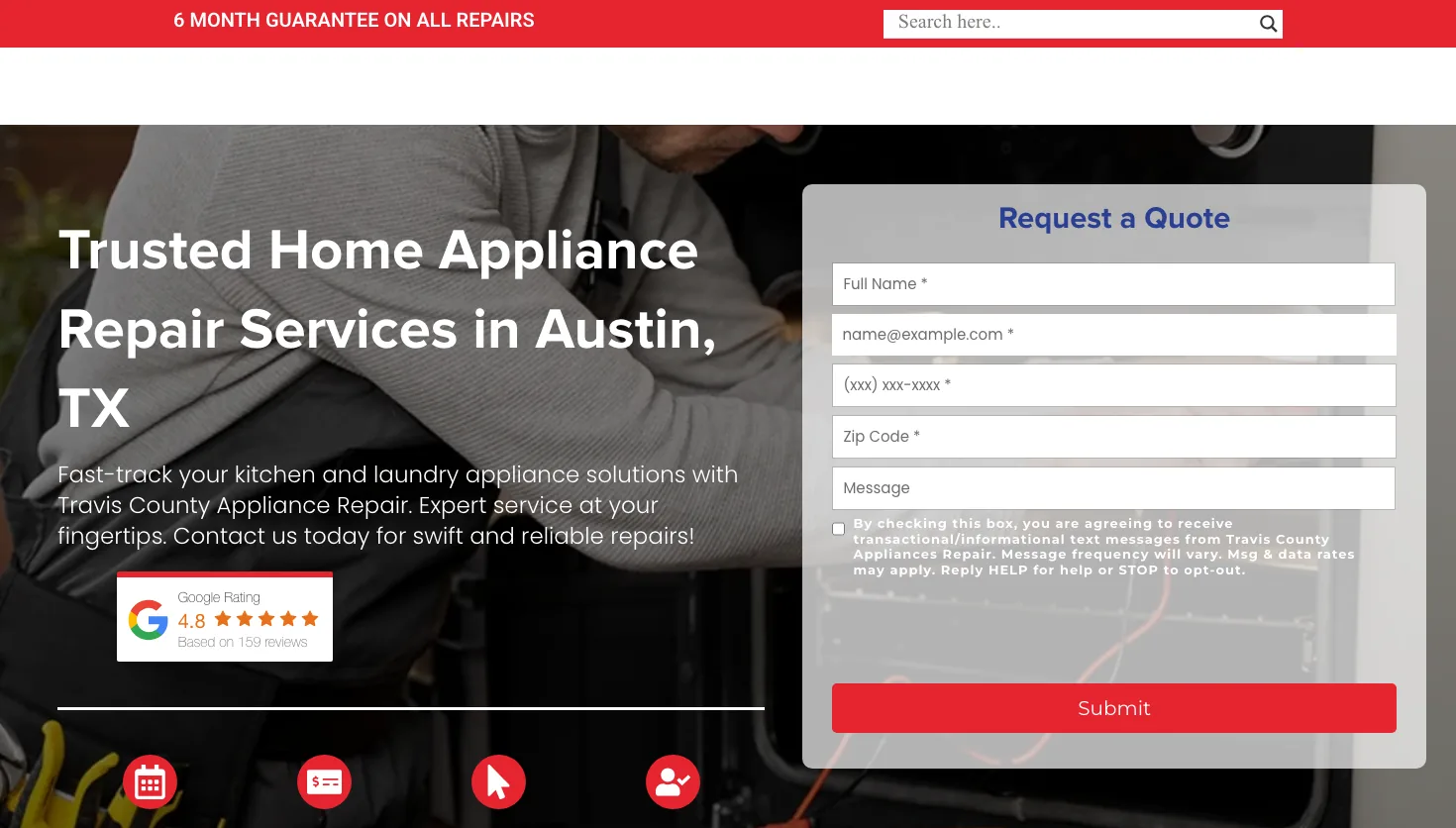 Travis County Appliance Repair website screenshot