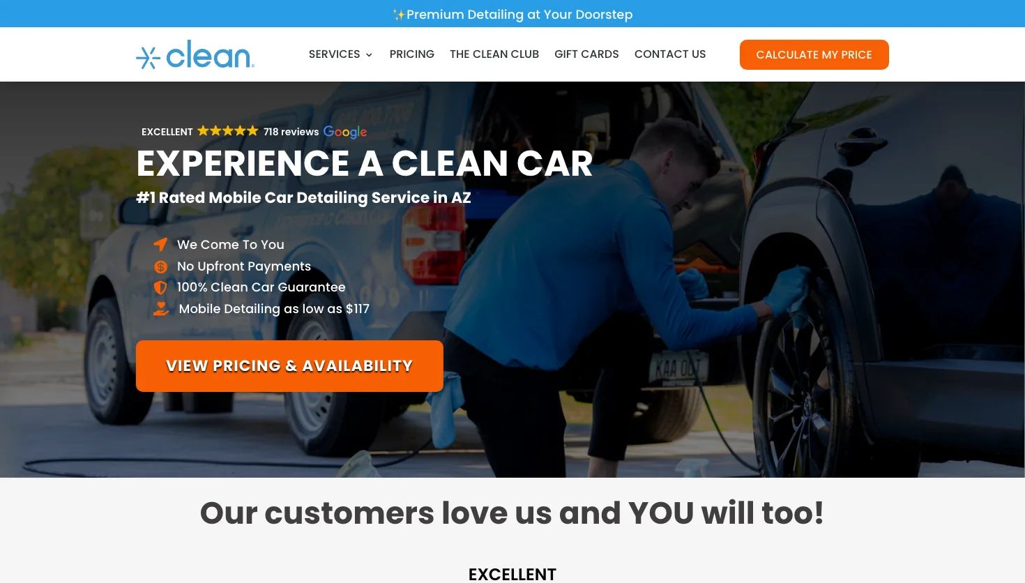 Clean Mobile Detailing AZ website screenshot