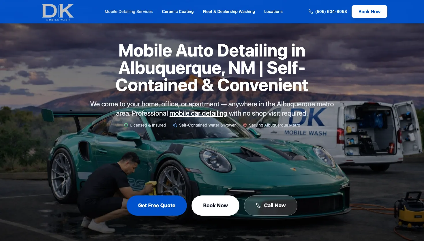 DK Mobile Wash - Auto Detailing & Ceramic Coatings website screenshot