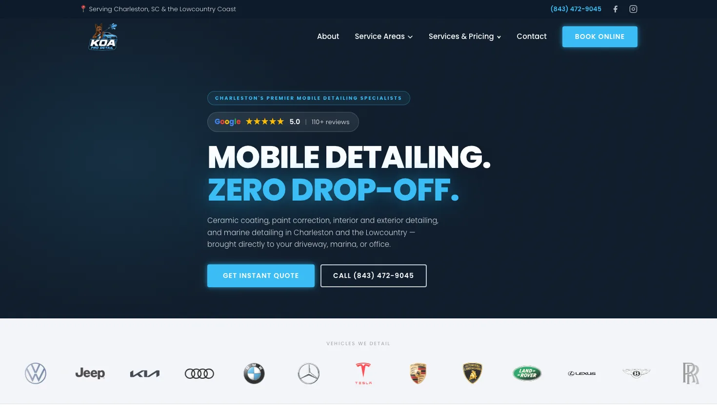 Koa Raleigh Mobile Detailing website screenshot