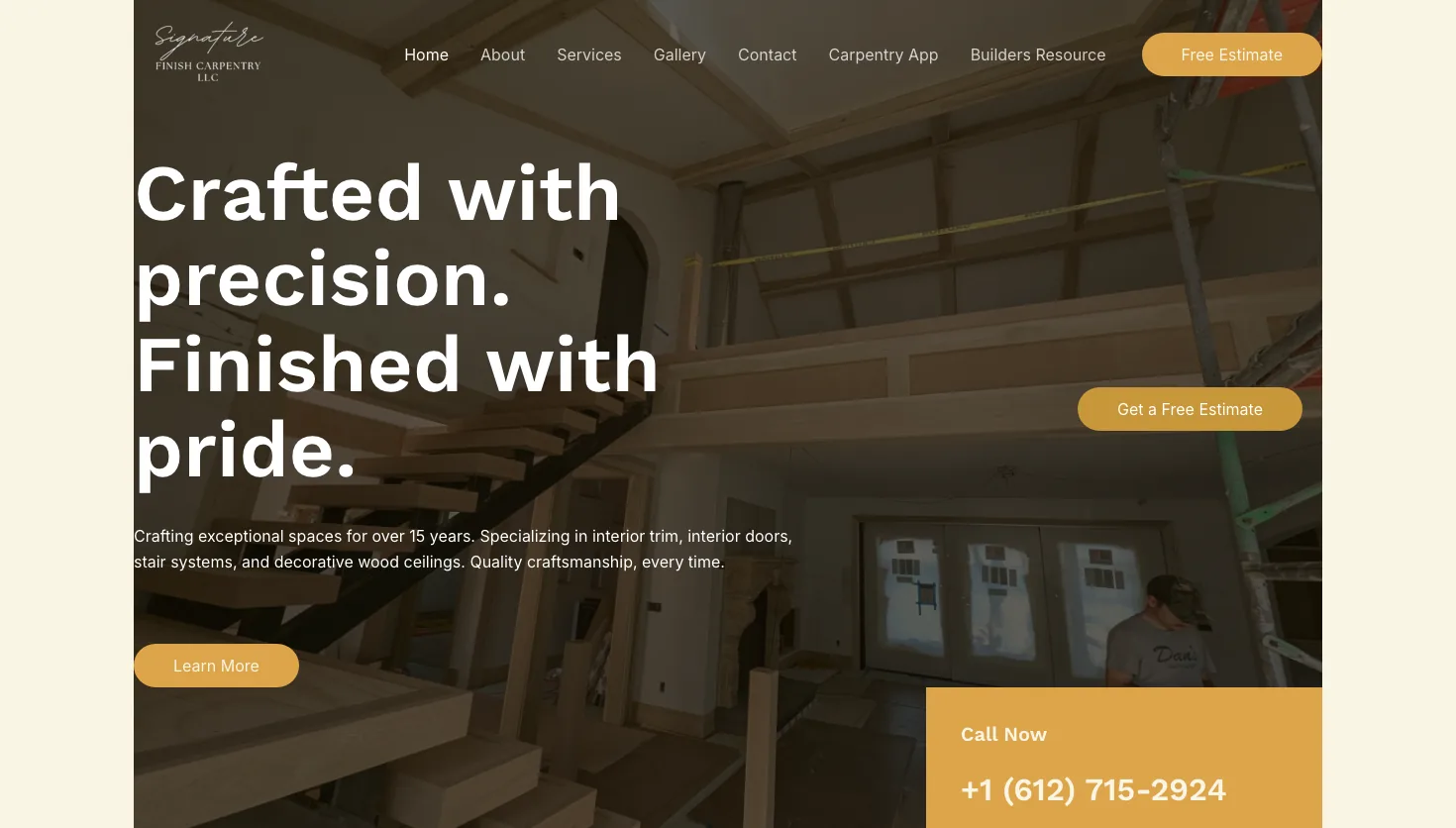 Signature Finish Carpentry LLC website screenshot