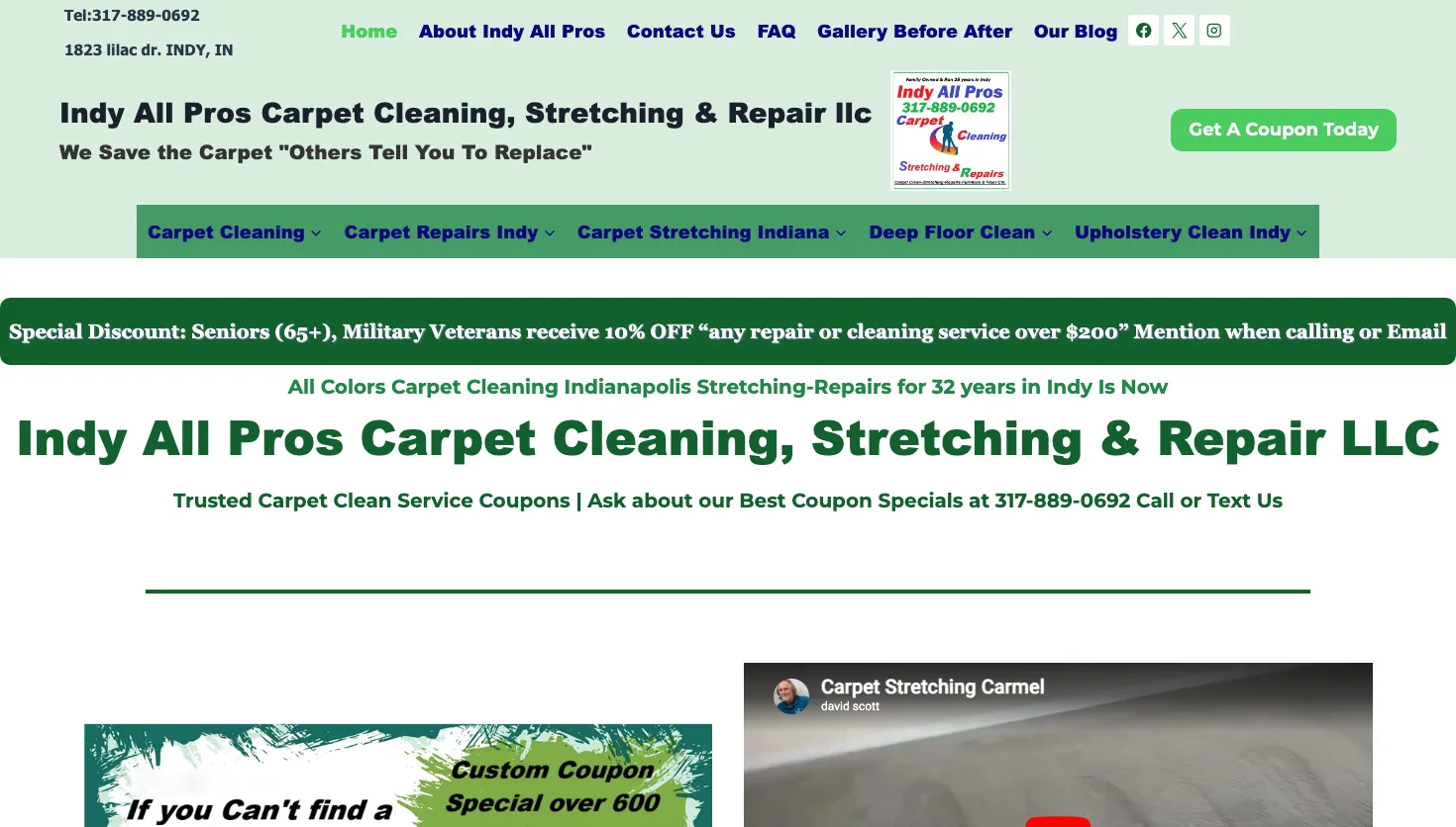 All Colors Carpet Cleaning Indianapolis Stretching-Repairs LLC website screenshot