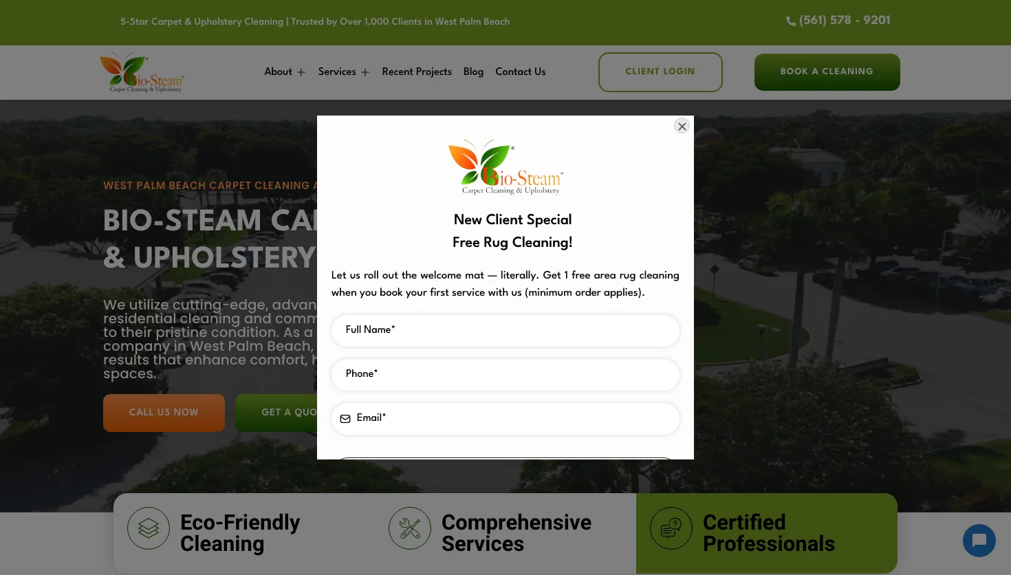 Bio-Steam Carpet Cleaning and Upholstery website screenshot