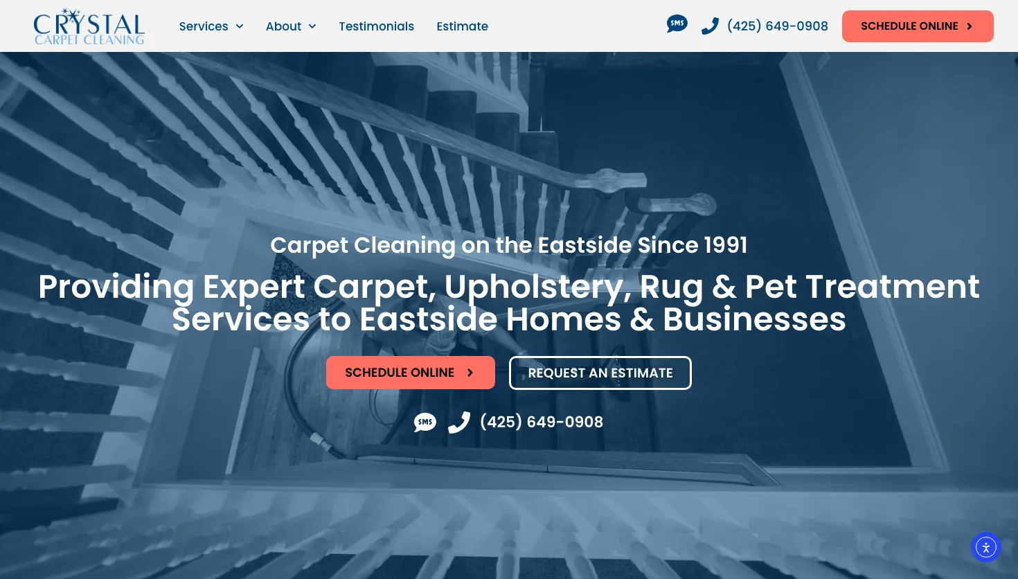 Crystal Carpet Cleaning and Restoration Inc. website screenshot