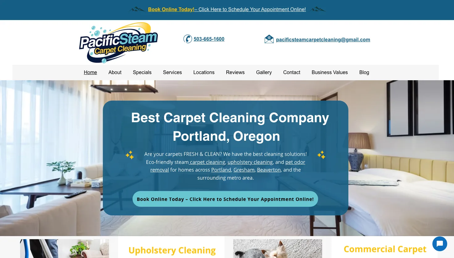 Pacific Steam Carpet Cleaning - Beaverton website screenshot