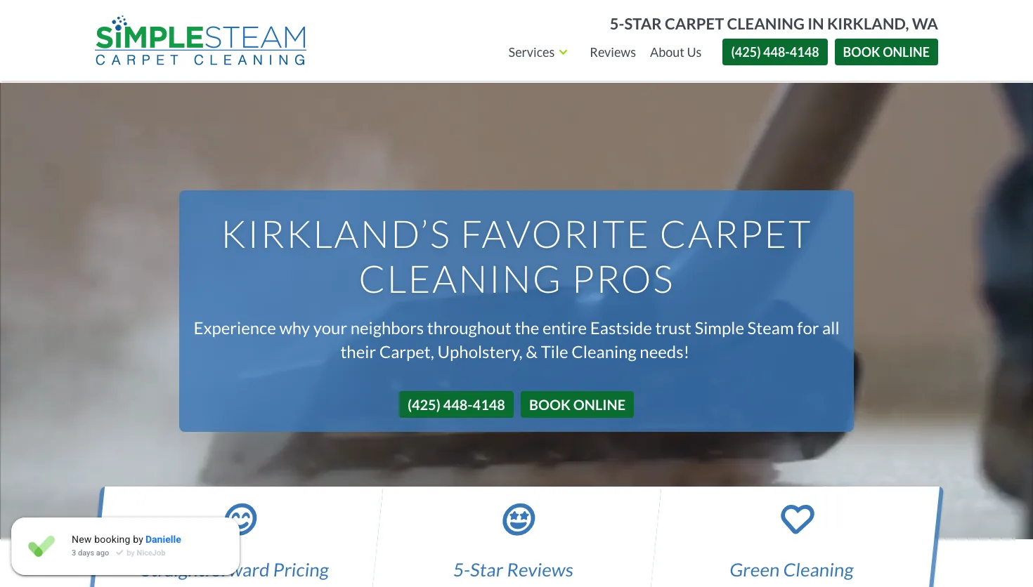 Simple Steam Carpet Cleaning Kirkland website screenshot