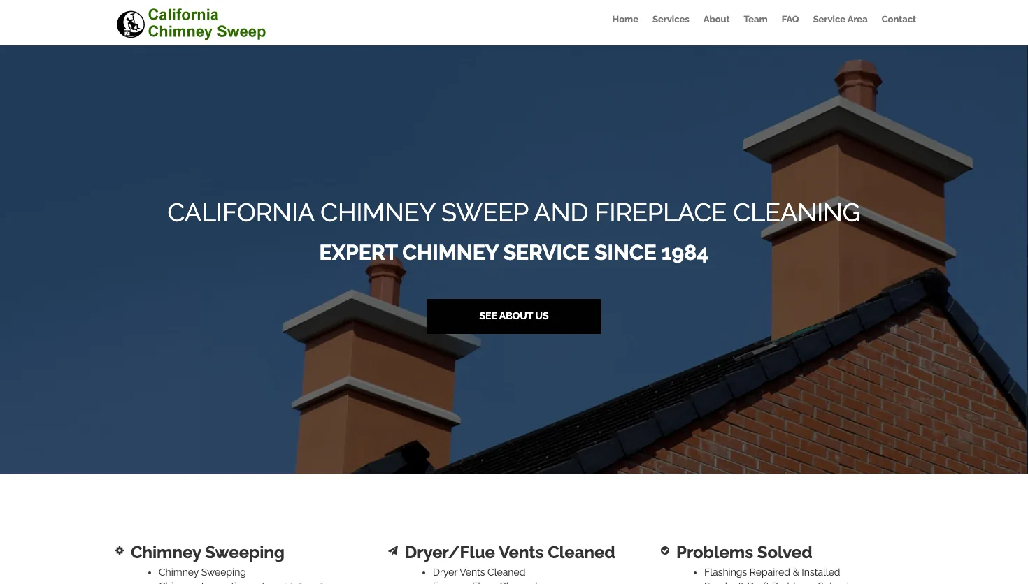 California Chimney Sweep website screenshot