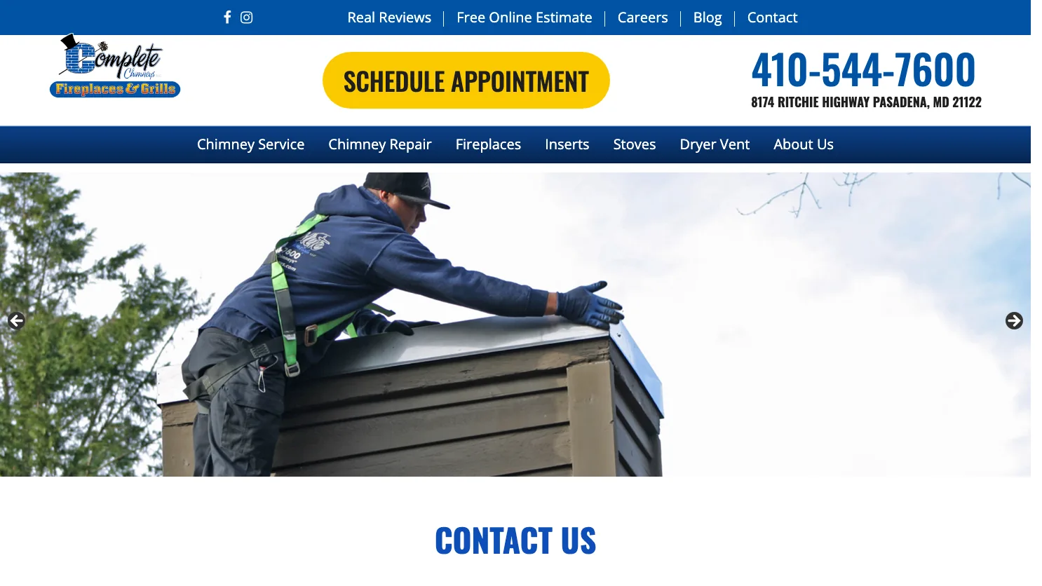Complete Chimneys Fireplaces & Grills website screenshot