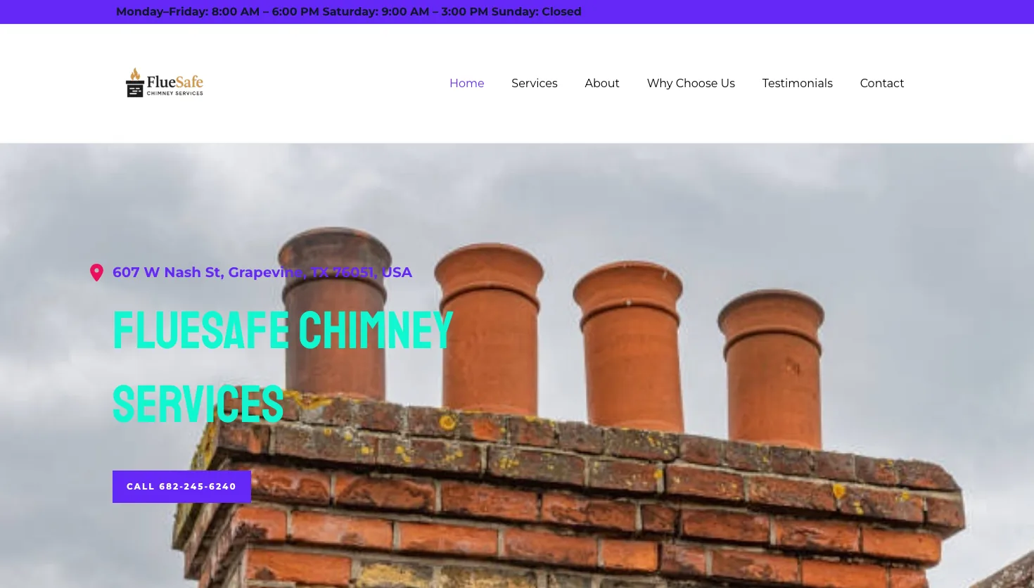 FlueSafe Chimney Services website screenshot
