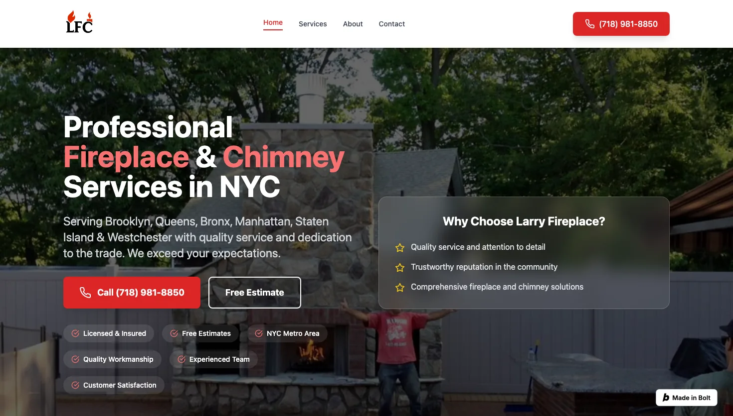 Larry Fireplace and Chimney website screenshot