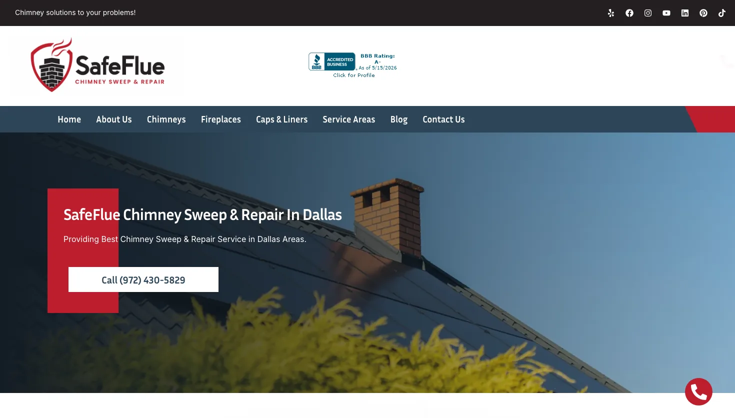 SafeFlue Chimney Sweep & Repair website screenshot