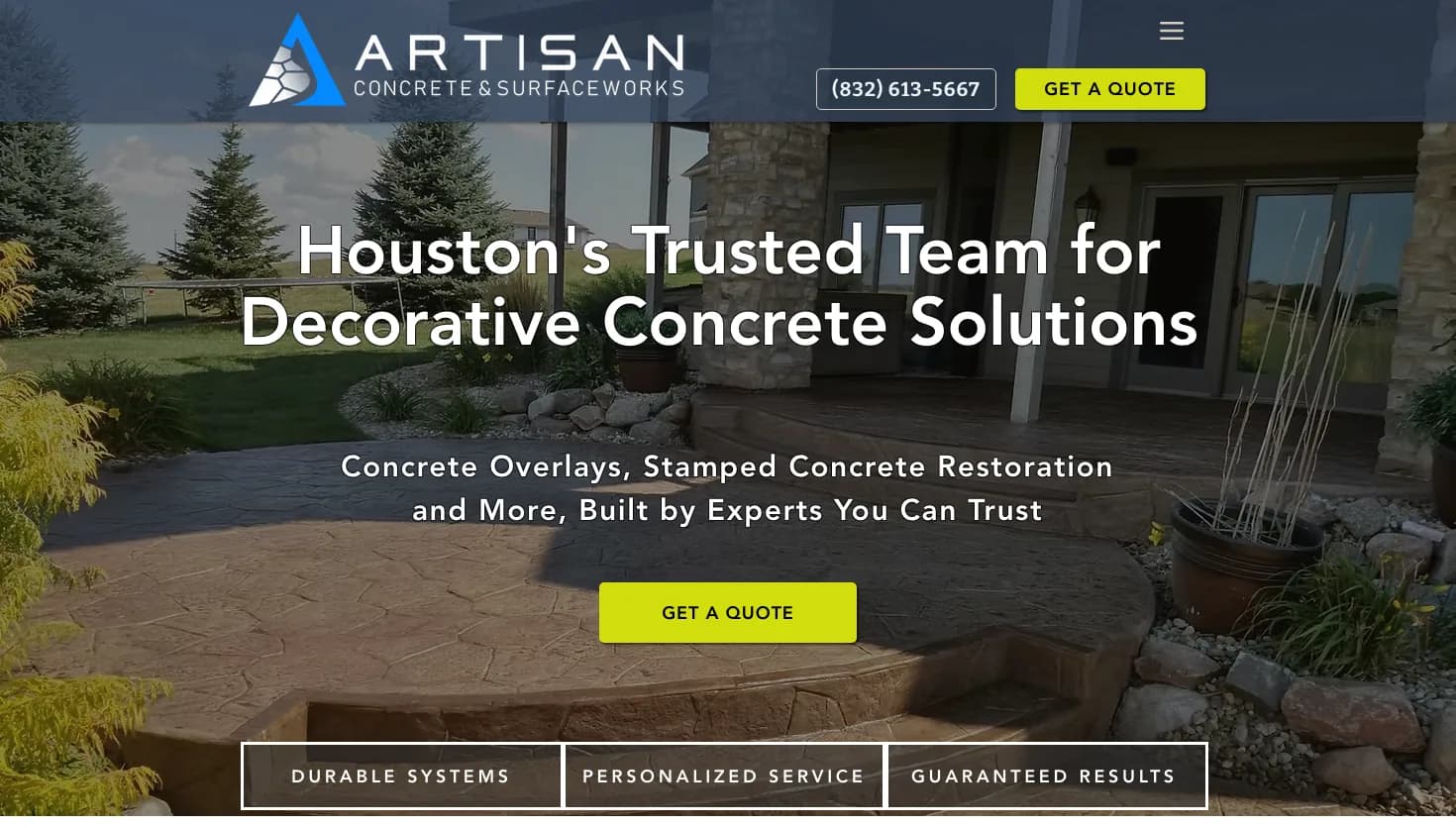Artisan Concrete & SurfaceWorks website screenshot