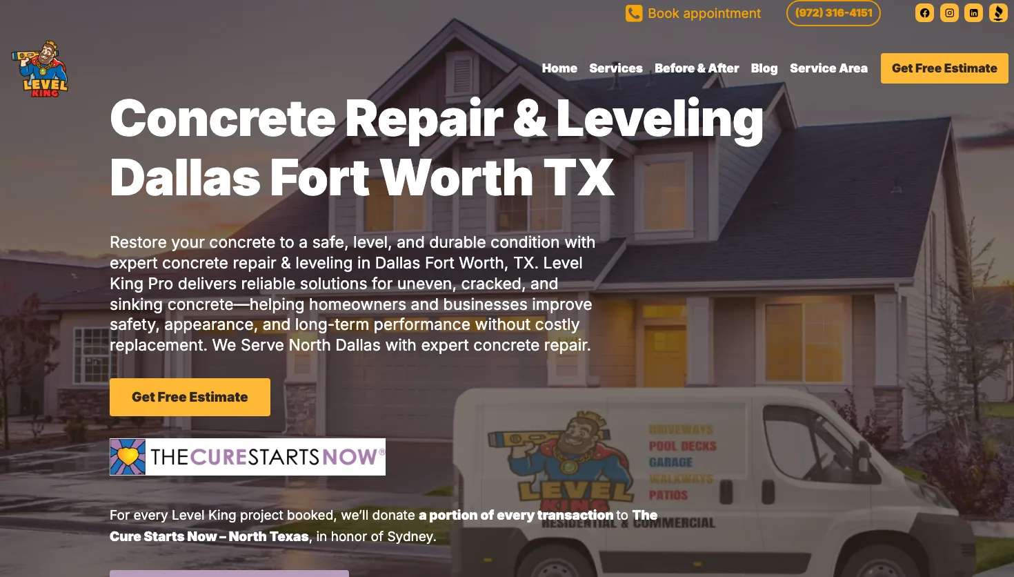 Level King Concrete Repair website screenshot