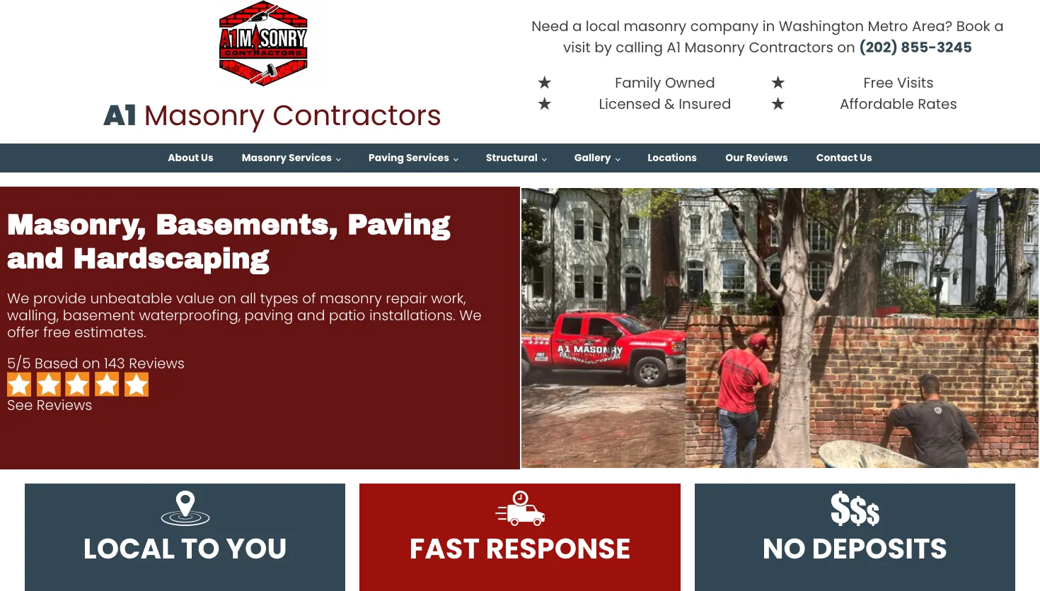 A1 Masonry Contractors website screenshot