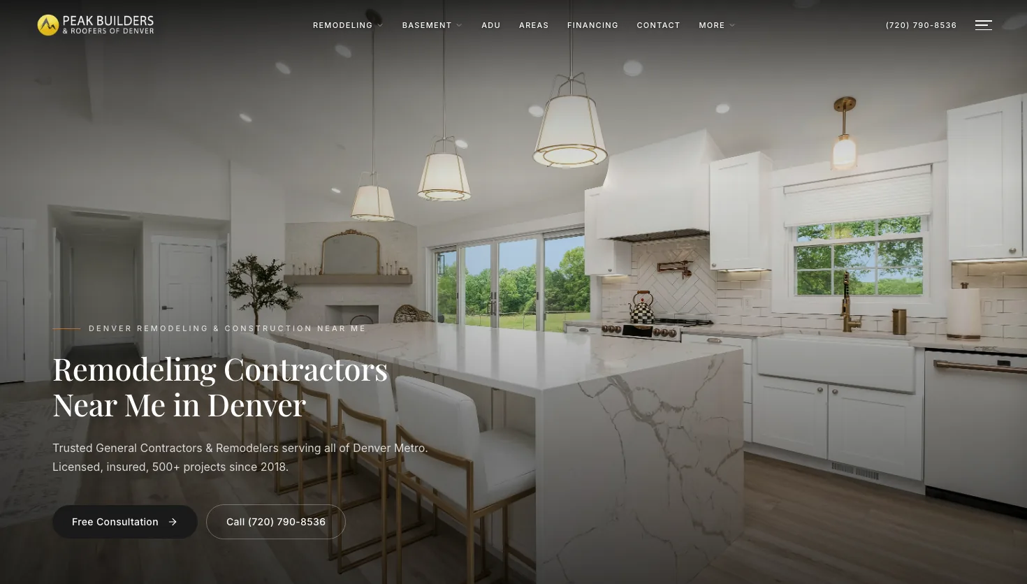 Peak Builders & Roofers of Denver website screenshot