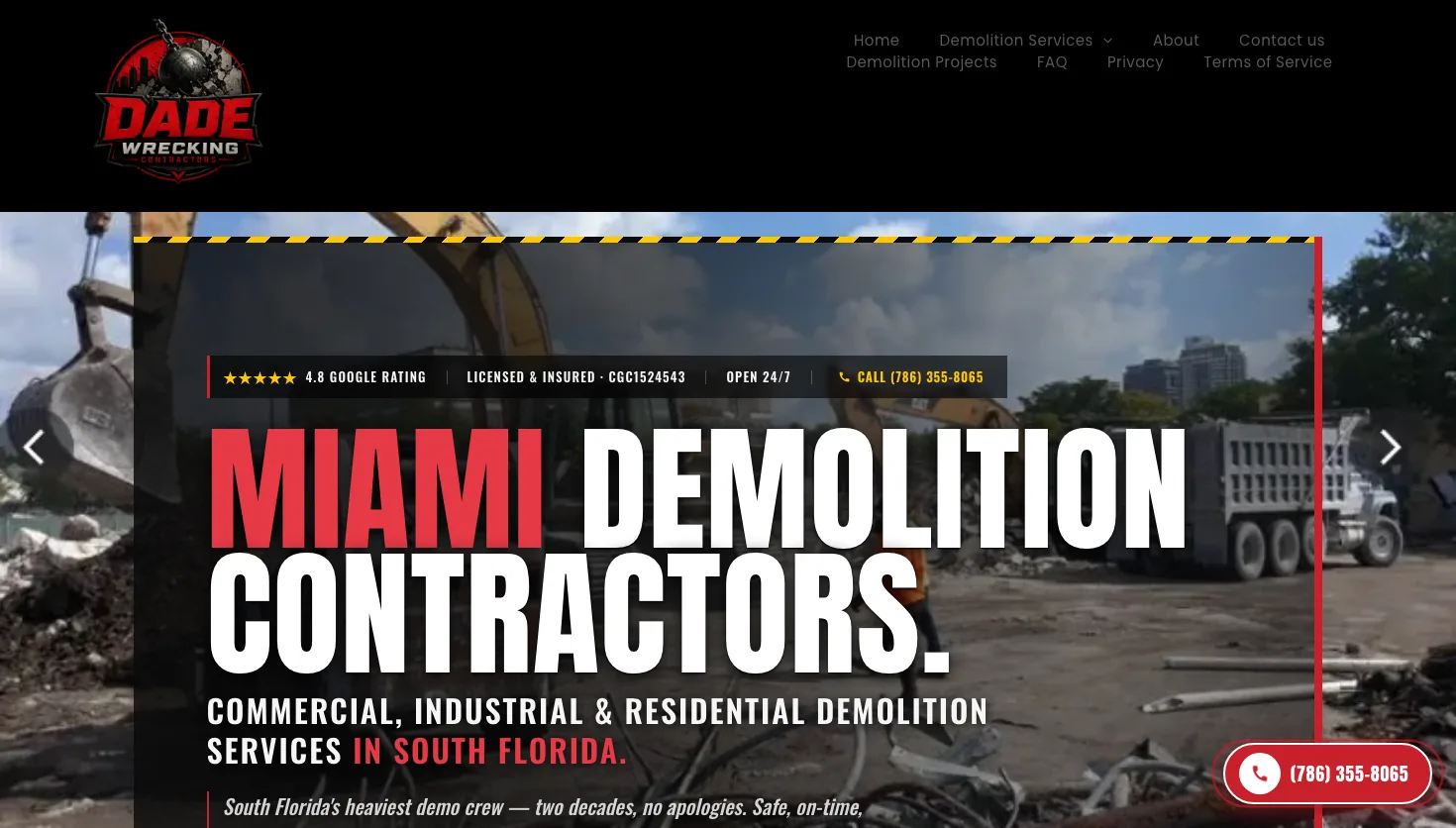 Dade Wrecking Contractors website screenshot