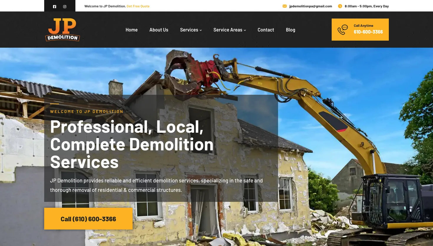 JP Demolition Services website screenshot