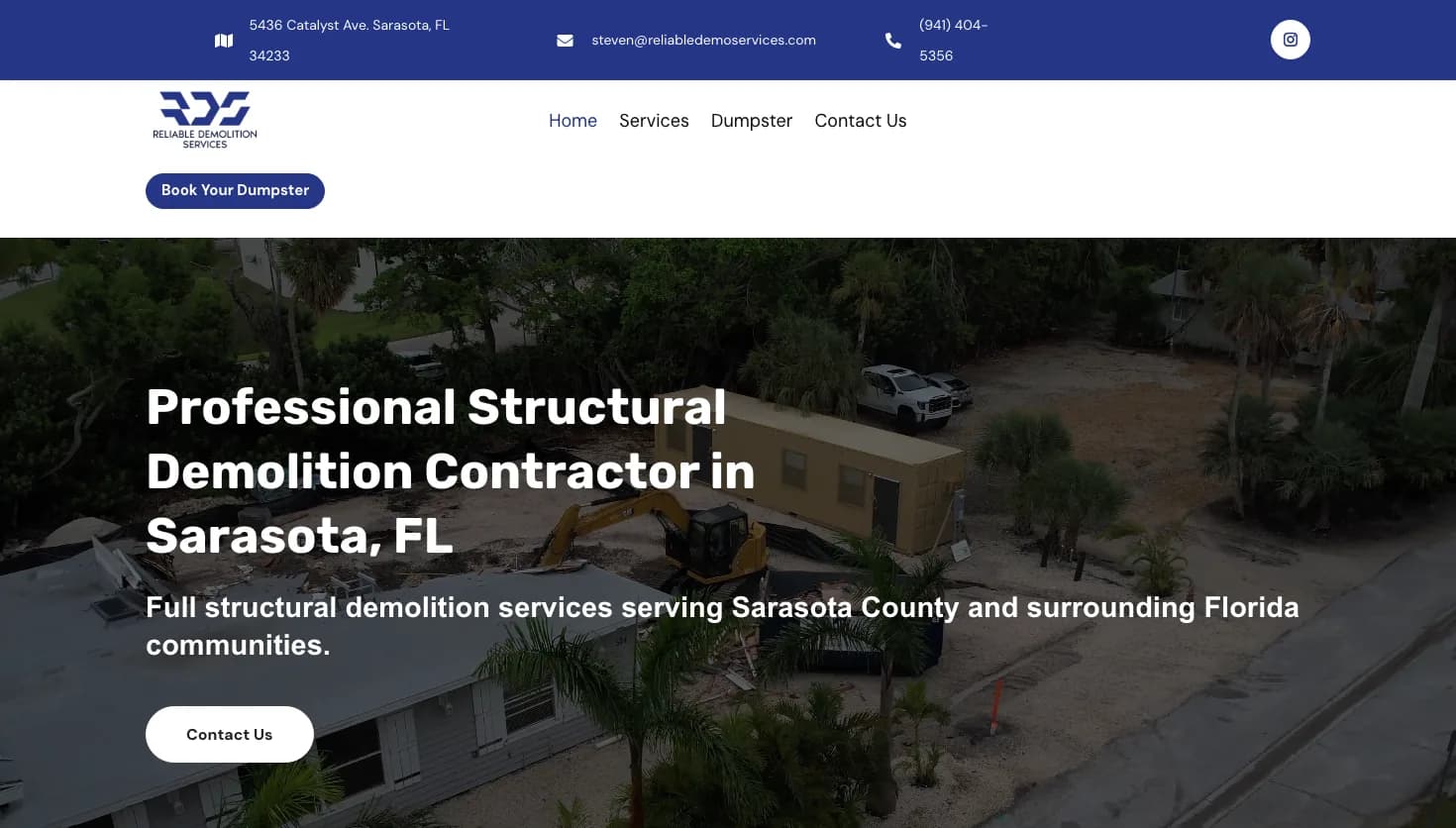 Reliable Demolition Services website screenshot