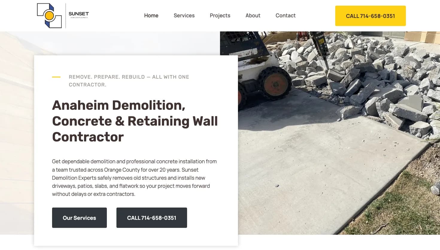 Sunset Demolition Experts Inc website screenshot