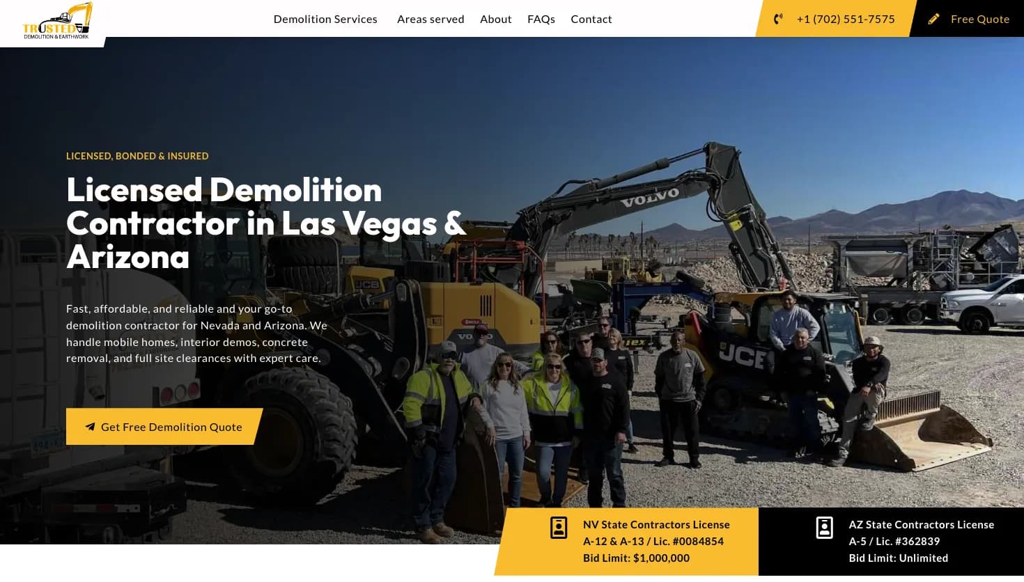 Trusted Demolition website screenshot
