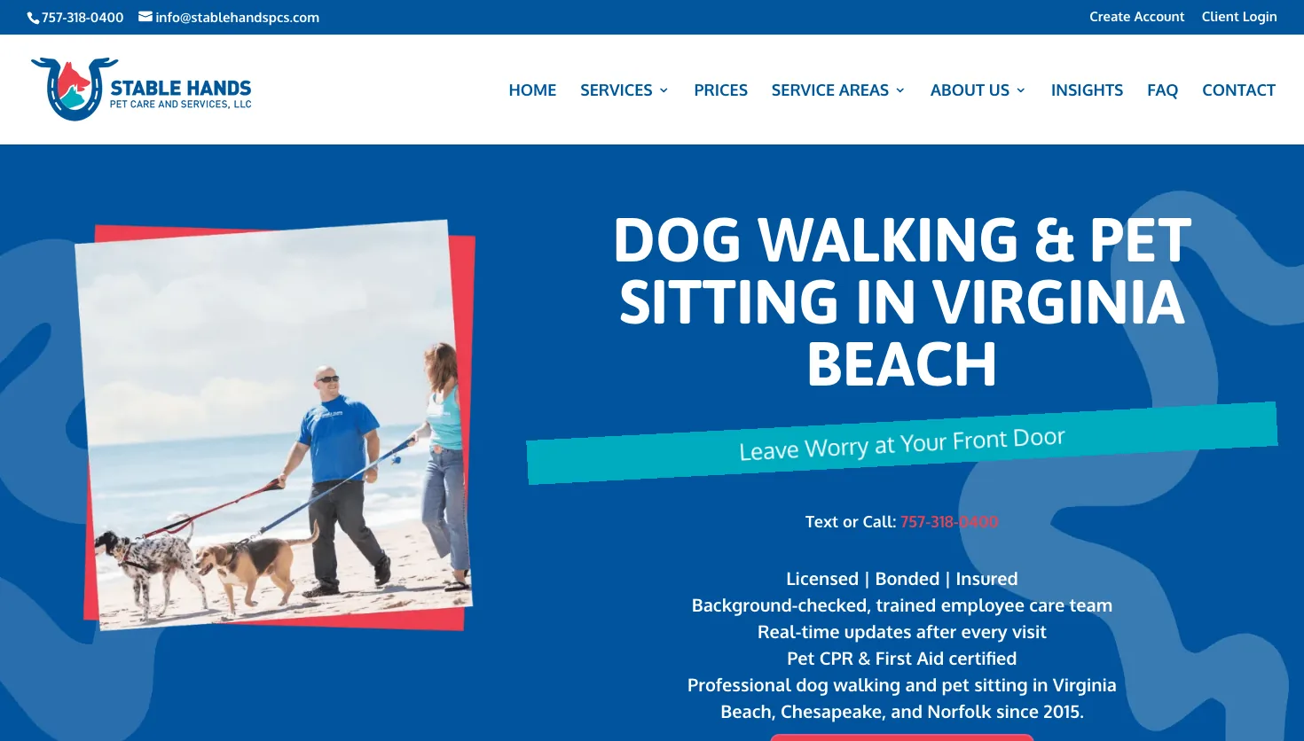 Stable Hands Pet Care and Services website screenshot