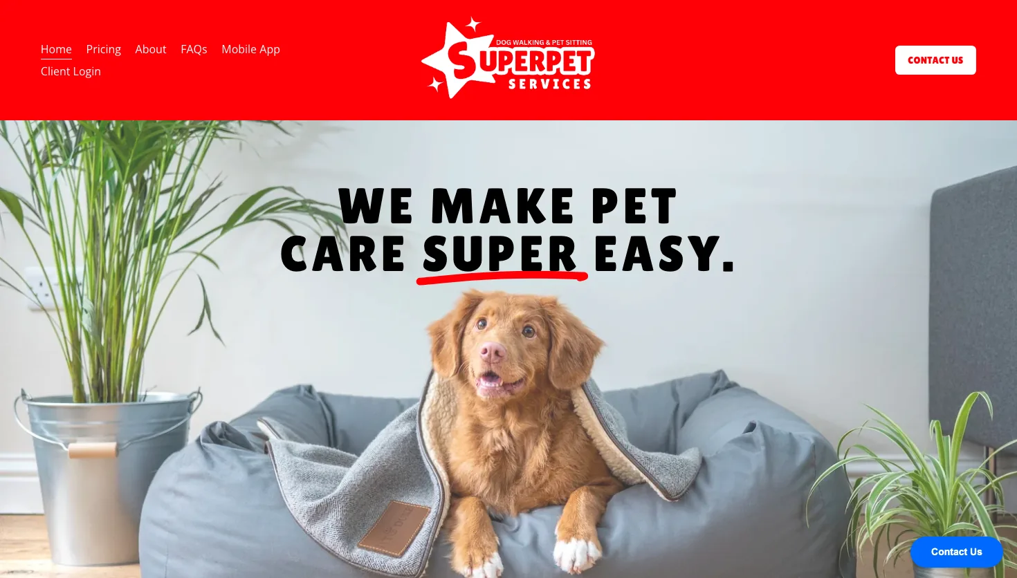 Superpet Services - Dog Walking & Pet Sitting website screenshot