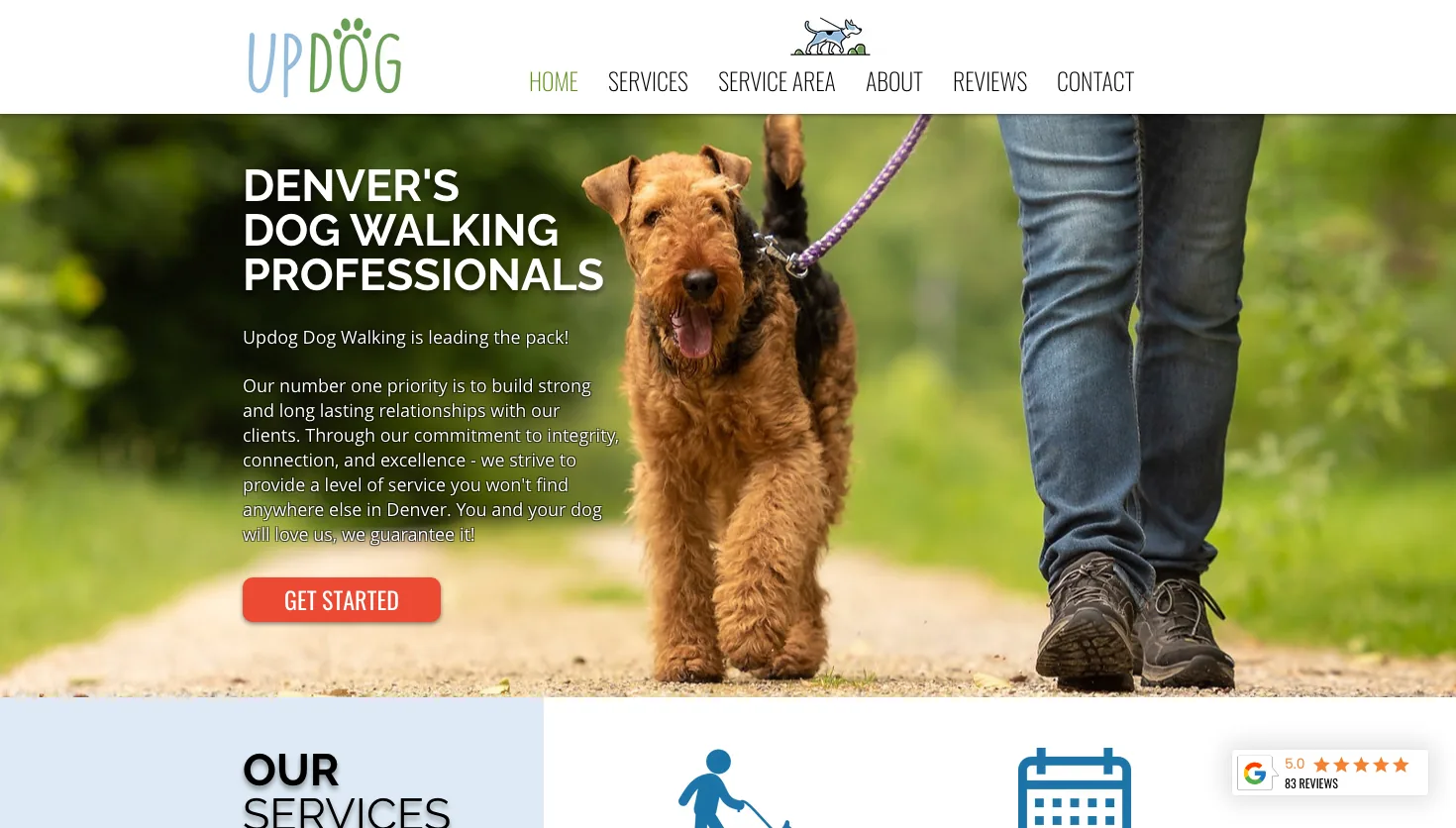 Updog Dog Walking website screenshot