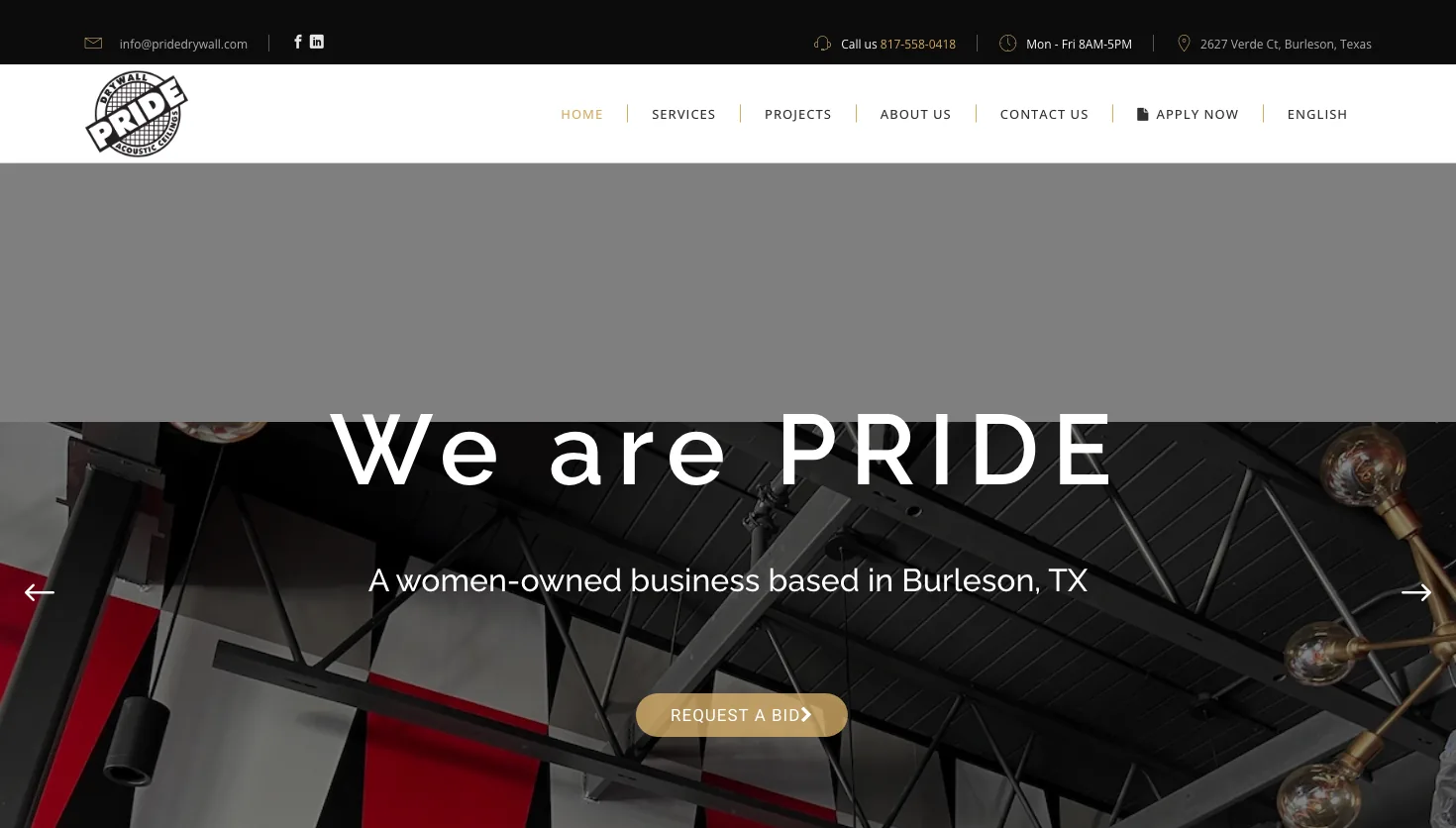 Pride Drywall & Ceilings website screenshot