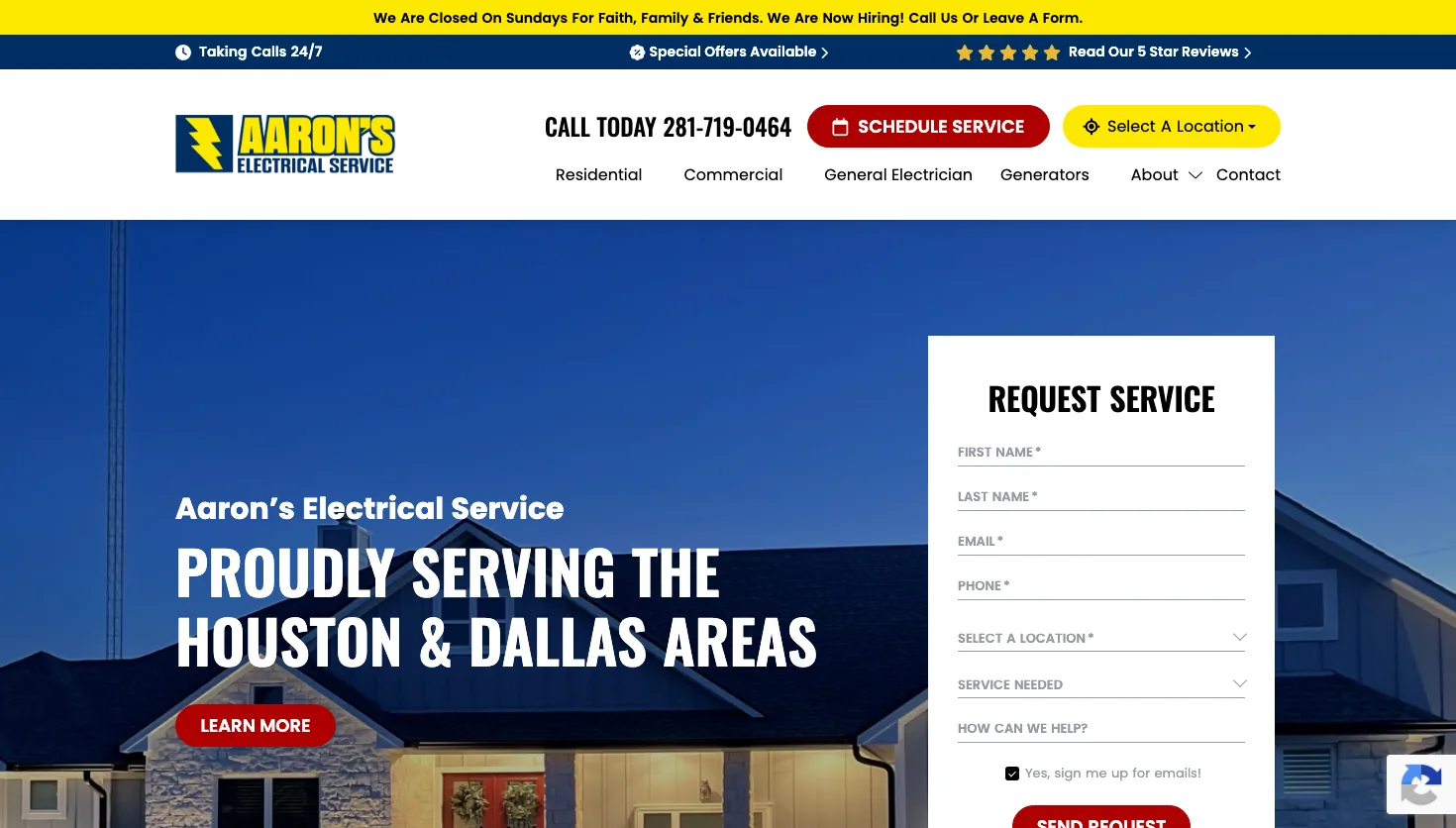 Aaron's Electrical Service website screenshot