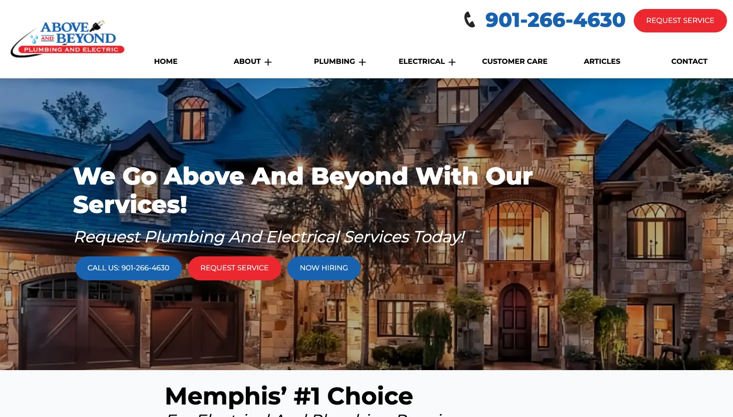 Above and Beyond Plumbing and Electric Company, Inc website screenshot