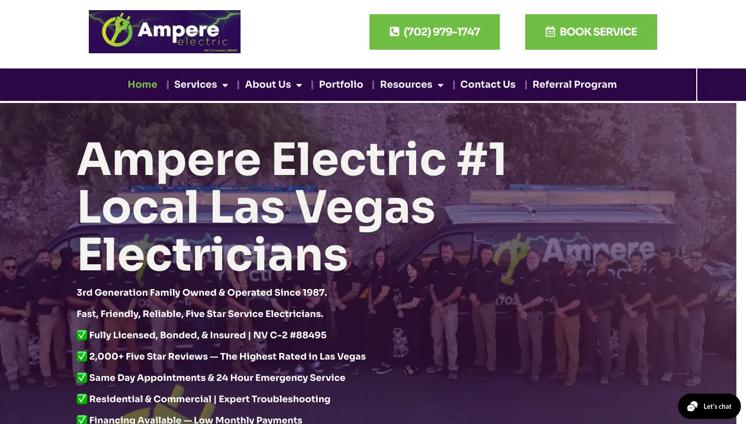Ampere Electric website screenshot
