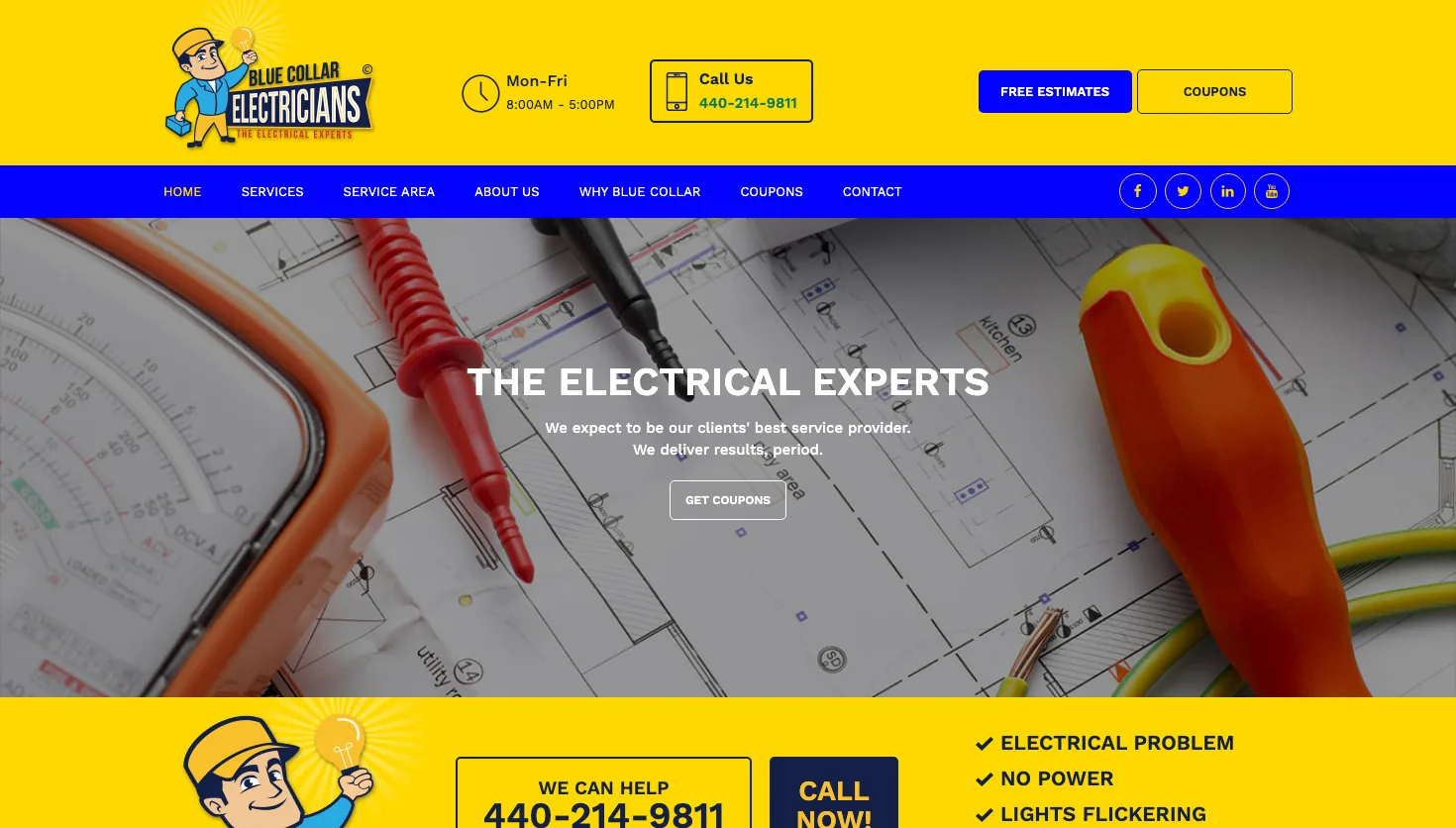 Blue Collar Electricians website screenshot