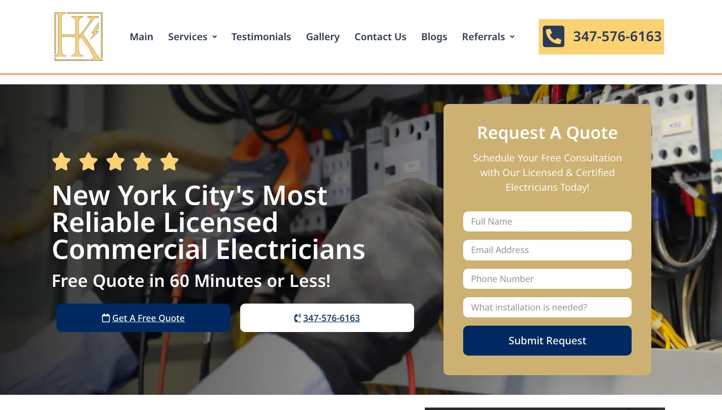 HK Electric Inc - Licensed Electrician NYC website screenshot