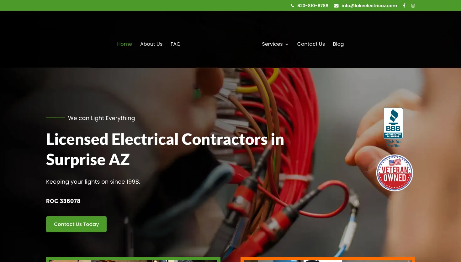Lake Electric website screenshot