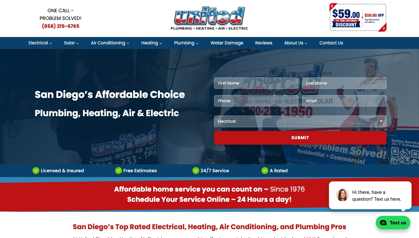 United Plumbing Heating Air & Electric website screenshot