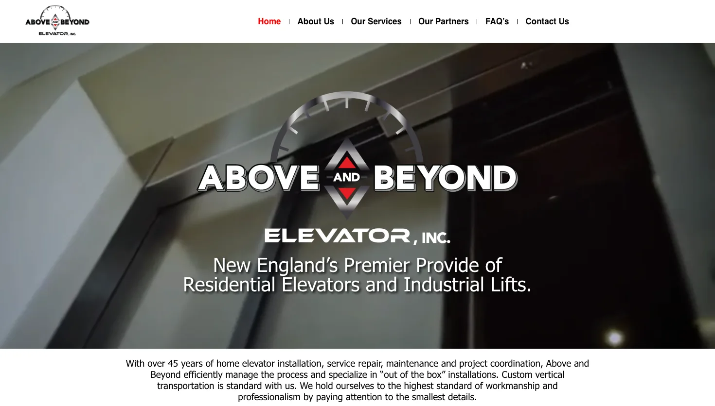 Above and Beyond Elevator website screenshot
