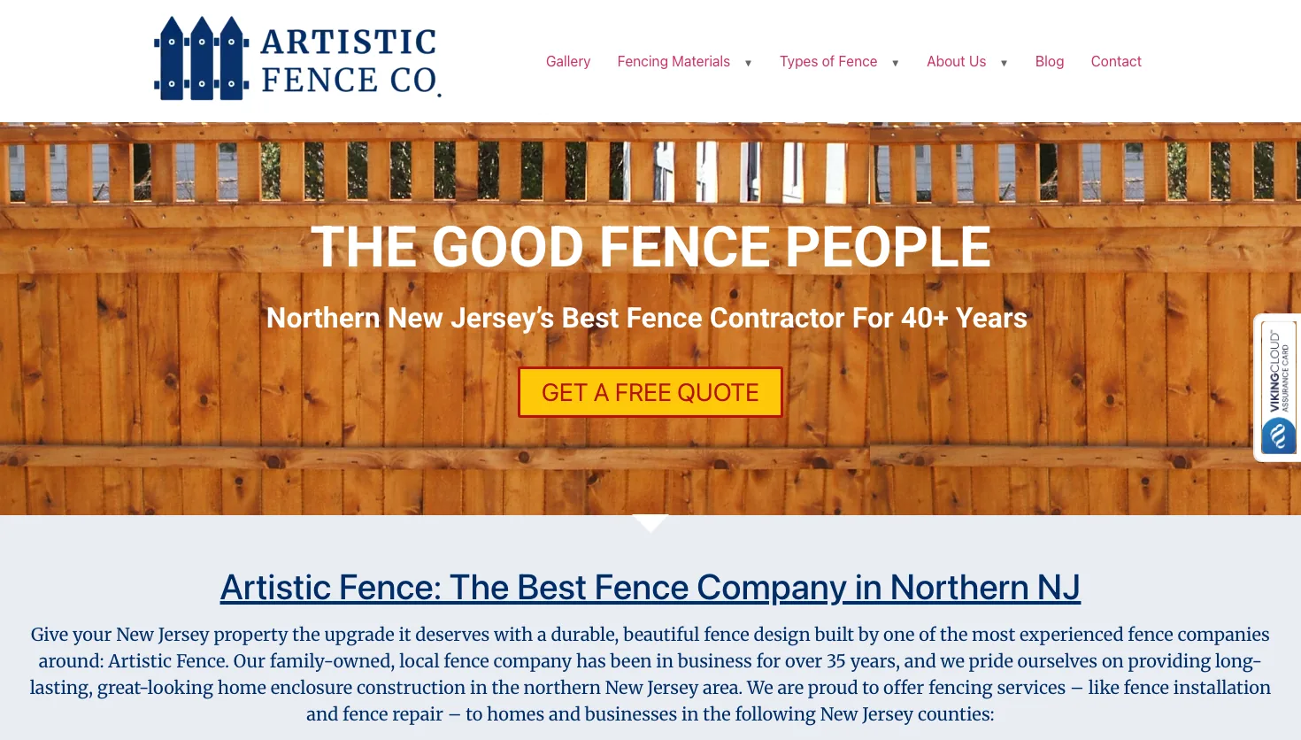 Artistic Fence Co. website screenshot