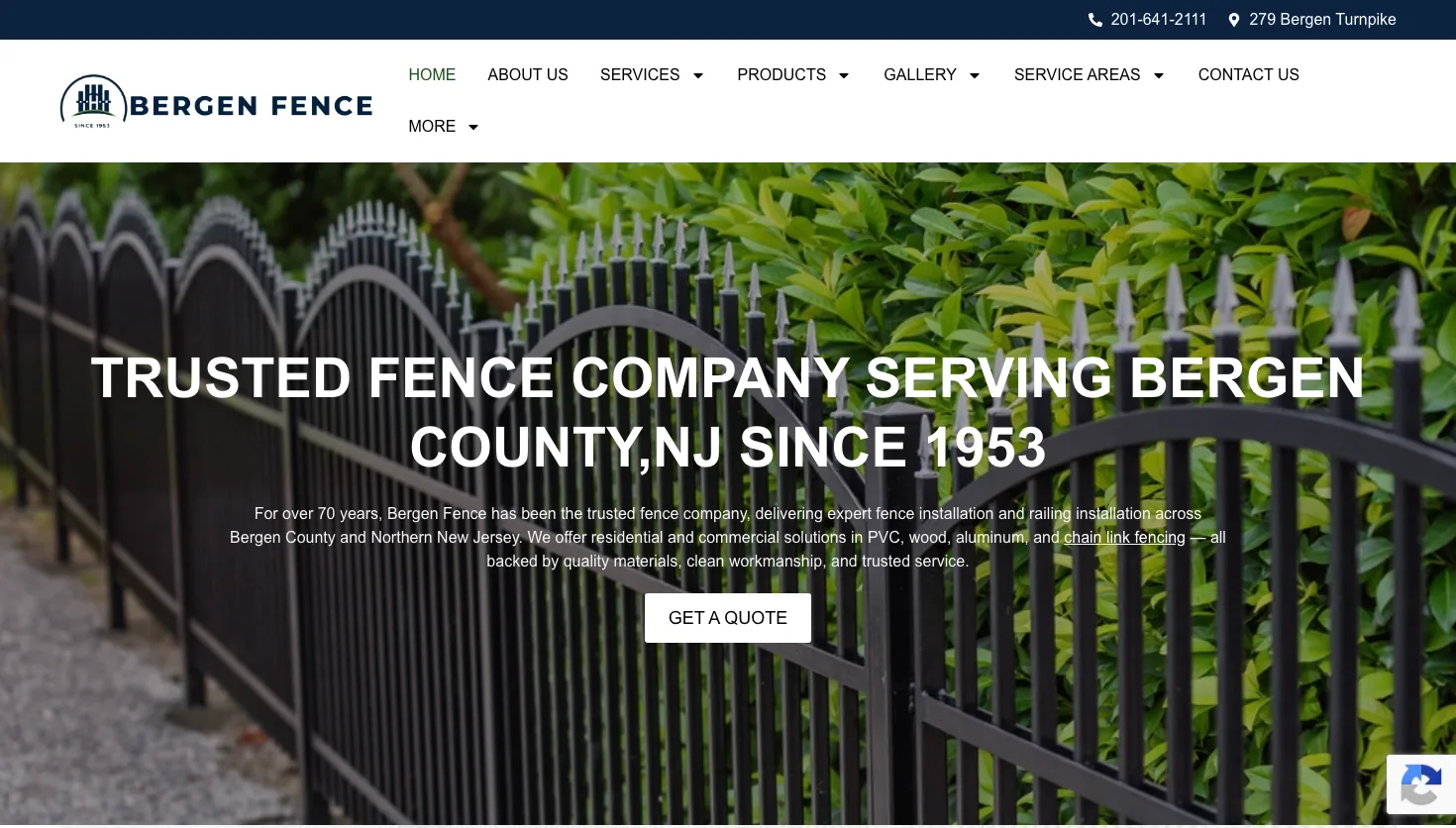 Bergen Fence website screenshot