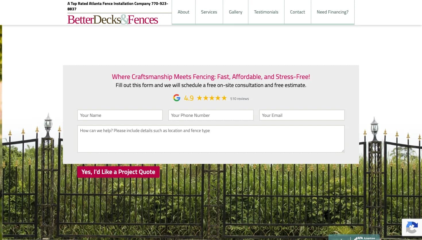Better Decks & Fences website screenshot
