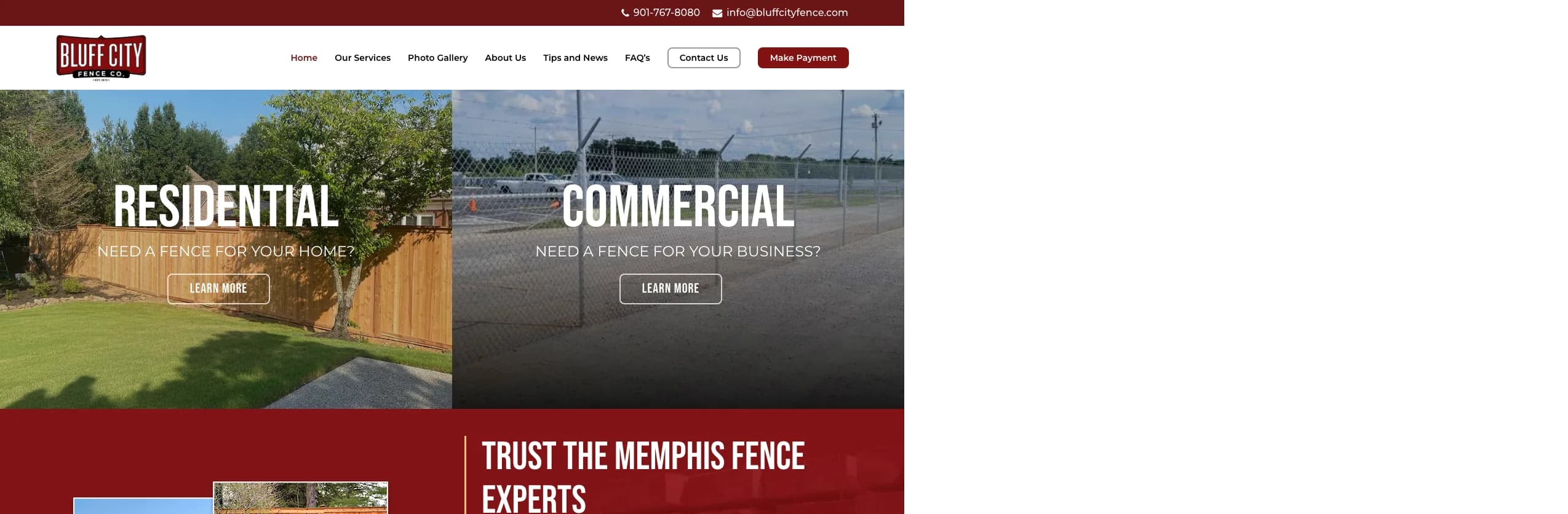 Bluff City Fence Company website screenshot